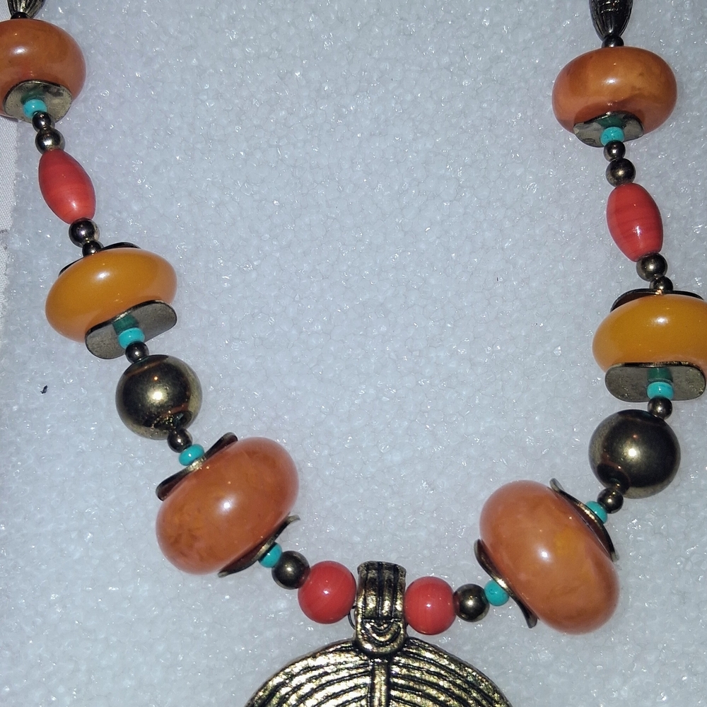 Bohemian Orange Bead Pendant Necklace - Unbranded